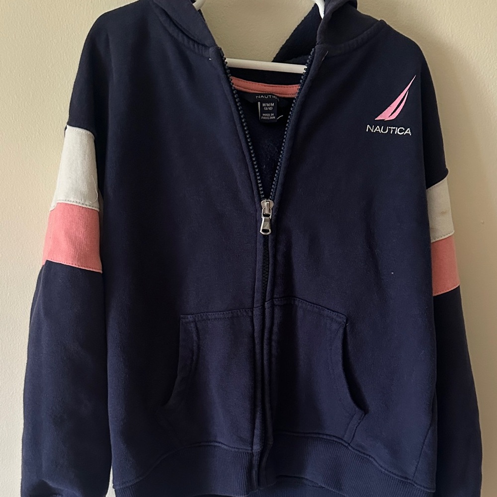 Nautica Navy Zip Hoodie with Pink & White Sleeve Panels